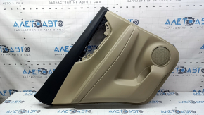 Nissan Rogue 17-20 rear left door panel, beige with black plastic insert, beige leather armrest