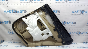 Nissan Rogue 17-20 rear left door panel, beige with black plastic insert, beige leather armrest