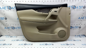 Front left door panel for Nissan Rogue 17-20, beige with black leather insert, beige leather armrest, with memory foam insert, worn, dry-cleanable