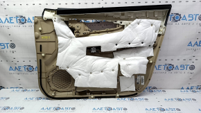 Front left door panel for Nissan Rogue 17-20, beige with black leather insert, beige leather armrest, with memory foam insert, worn, dry-cleanable
