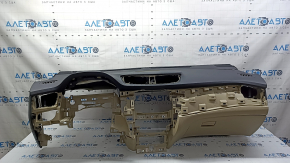 Nissan Rogue 14-20 front dashboard with AIRBAG, beige BOSE, with trims and glove compartment, cracked trim mount, worn, glued