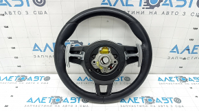 The steering wheel is bare, Porsche Cayenne 19-23, black leather, heated, with buttons, paddles, and a control unit, scratches.
