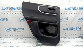 Black rear left door panel for a 2021-2026 Ford Bronco Sport with handle, gray molding, black leather armrest, plastic insert, scratches