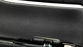 Black rear left door panel for a 2021-2026 Ford Bronco Sport with handle, gray molding, black leather armrest, plastic insert, scratches