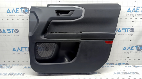 Black front right door panel for a 2021-2026 Ford Bronco Sport with handle, gray molding, black leather armrest, plastic insert, scratches