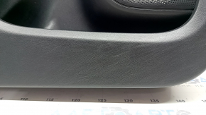 Black front left door panel for a 2021-2026 Ford Bronco Sport with handle, gray molding, black leather armrest, plastic insert, scratches