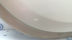 Beige front left door panel for Jeep Grand Cherokee WK2 14-17, with beige leather insert, without armrest, wood-like molding, with handle, dents, scratches, whitened plastic