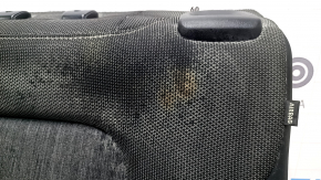 Left rear seat back for a 2021 Ford Bronco Sport without an airbag, with an armrest and seat belt, black and dark gray leather combination, dry-cleanable, two mat fastening rivets are torn off.