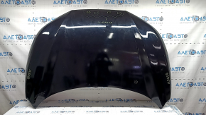 Nissan Rogue Sport 20-22 hood, bare steel, black G41, after repair, torn bump stop mount, dent, bump, corrosion