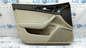 Front left door panel for Audi A6 C7 12-18 beige, beige leather, beige leather insert and armrest, brown upper, with handle, BOSE, with backlight, with buttons, scratches, needs cleaning