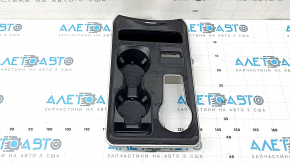 Black center console trim with cup holder for Ford Edge 19-21, no parking sensors, scratches