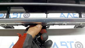 Complete radiator grille for an Audi A6 C7 16-18, with a "quattro" emblem, gloss black + chrome, for parking sensors, chrome chipped, non-factory holes, bumps, chips, broken fasteners