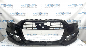 Bare front bumper for Audi A6 C7 16-18, S-line restyling, with parking sensors, no cap, black, scratches, chips, cracked, missing lower grille fragments