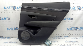 Door trim panel rear right Hyundai Tucson 22-26 black with black insert fabric, armrest black leather, chrome molding with black gloss, scratches, dry clean, in soot