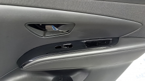 Door trim panel rear right Hyundai Tucson 22-26 black with black insert fabric, armrest black leather, chrome molding with black gloss, scratches, dry clean, in soot