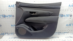 Front right door panel for Hyundai Tucson 22-26, black with black fabric insert, black leather armrest, chrome molding with black gloss, Bose, scratches, dry-cleanable, sooty