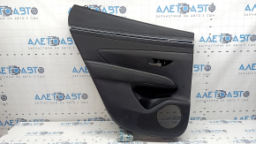 Door trim, rear left, Hyundai Tucson 22-26, black leather with black fabric insert, black leather armrest, chrome molding with black gloss, scratches, dry-cleanable, sooty