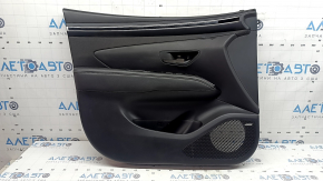 Front left door panel for Hyundai Tucson 22-26, black with black fabric insert, black leather armrest, chrome molding with black gloss, Bose, under the seat memory button, scratches, dry-cleaned, sooty