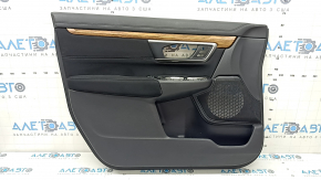 Black front left door panel for Honda CRV 17-22, black fabric armrest, black fabric insert, light wood molding, memory foam, cleanable, scratches, scuffs