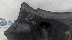 The front left underbody protection of the Audi A6 C7 12-18 is worn and torn.