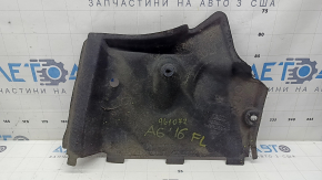 The front left underbody protection of the Audi A6 C7 12-18 is worn and torn.