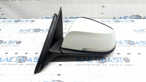 Left side mirror assembly for BMW 3 Series F30 4D 13-18 USA, 5 pins, matte mount, turn signal, auto-dimming, white, chips, scratch on glass, scratch on turn signal