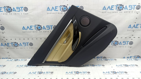 Door trim, rear left, BMW 3 F30 12-18, black, dark wood trim Fineline, beige leather insert, with gray molding and lighting, with handle, worn, dry-cleanable