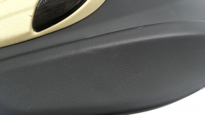 Door trim, rear left, BMW 3 F30 12-18, black, dark wood trim Fineline, beige leather insert, with gray molding and lighting, with handle, worn, dry-cleanable