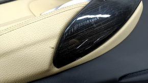 Door trim, rear left, BMW 3 F30 12-18, black, dark wood trim Fineline, beige leather insert, with gray molding and lighting, with handle, worn, dry-cleanable