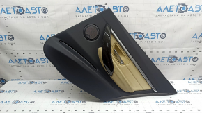 Door trim panel rear right BMW 3 F30 12-18 black, trim dark wood Fineline, insert beige leather, with gray molding and backlighting, with handle