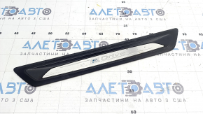 Front left outer door sill trim for BMW 3 Series F30 12-18, black with chrome, E-Drive, scratches, worn chrome, cracked mount