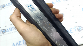 Front left outer door sill trim for BMW 3 Series F30 12-18, black with chrome, E-Drive, scratches, worn chrome, cracked mount