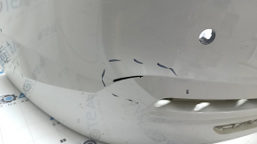 Bare rear bumper BMW 3 F30 16-18 for parking sensors, under molding, white 300, scratches, pressed, scale, tear