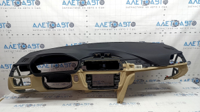 Front dashboard with Airbag BMW 3 F30 12-18 4d, black with beige, no projection, scratches, broken mesh, needs cleaning