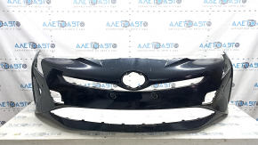 Bare front bumper for Toyota Prius 50 16-18 with parking sensors, black, dented, scratches, non-factory holes, tear