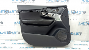 Black front left door panel for Volvo XC90 16-22, armrest and insert in black nappa leather, grey stitching, Bowers and Wilkins, with handle, scratches, dented, broken fastening