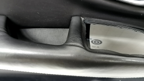 Black front left door panel for Volvo XC90 16-22, armrest and insert in black nappa leather, grey stitching, Bowers and Wilkins, with handle, scratches, dented, broken fastening