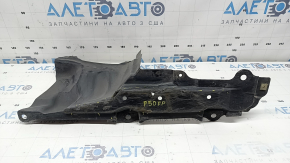 The right side engine protection of a Toyota Prius 50 16-18 is worn, torn, and dented.