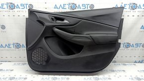 The front right door panel of the Chevrolet Volt 16 is black, with a black leather insert, the armrest is black leather, with a handle, without a cover and buttons, scratches