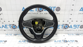 The steering wheel is bare, Chevrolet Volt 16-19, black leather, with buttons, paddle shifters, and heating. The coating is peeling, there are scratches, and scuffs.