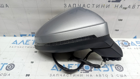 Right side mirror assembly for Audi A4 B9 17-19, 15 pins, turn signal, auto-dimming, memory, BSM, auto-folding, silver, chipped