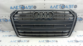 Complete radiator grille for an Audi A4 B9 17 with emblem, for parking sensors, sand, light chrome, chips, non-factory holes