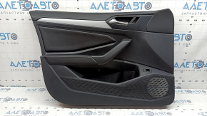 Front left door trim for VW Jetta 25-26, black with black leather insert, leather armrest, gray type 2 molding, with handle, scratches