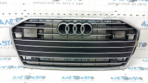 Complete radiator grille for Audi A6 C8 19-23 with parking sensors and radar, matte black with chrome, with quattro emblem, radar frame, sand