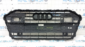 Complete radiator grille for Audi A6 C8 19-23 with parking sensors and radar, matte black with chrome, with quattro emblem, radar frame, sand