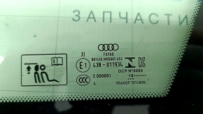 Rear right window, blind glass, Audi A6 C8 19-25 triplex with chrome molding, scratches, dents on the molding