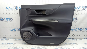 Door trim panel, front right, Toyota Venza 21-22 XLE, Limited, black leather with gray stitching, dark gray trim with chrome molding, no buttons, scratches