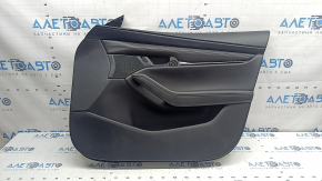 Front right door trim card Mazda 3 19-23 4d black leather, Japan built, with speaker trim and handle cap, armrest and insert black leather, brown stitching, scratches