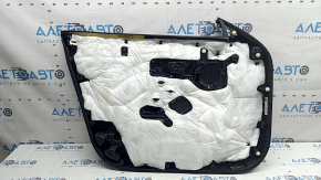 Front right door trim card Mazda 3 19-23 4d black leather, Japan built, with speaker trim and handle cap, armrest and insert black leather, brown stitching, scratches