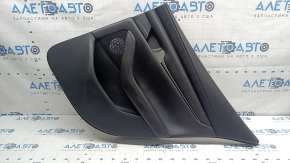 Rear right door panel for Mazda 3 19-22 4D, black leather, Japan built, with speaker trim and handle cap, armrest and insert, black leather, brown stitching